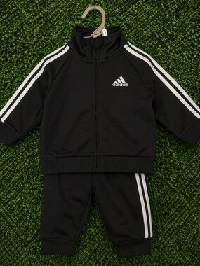 Adidas Black with White Stripe Infant Tracksuit